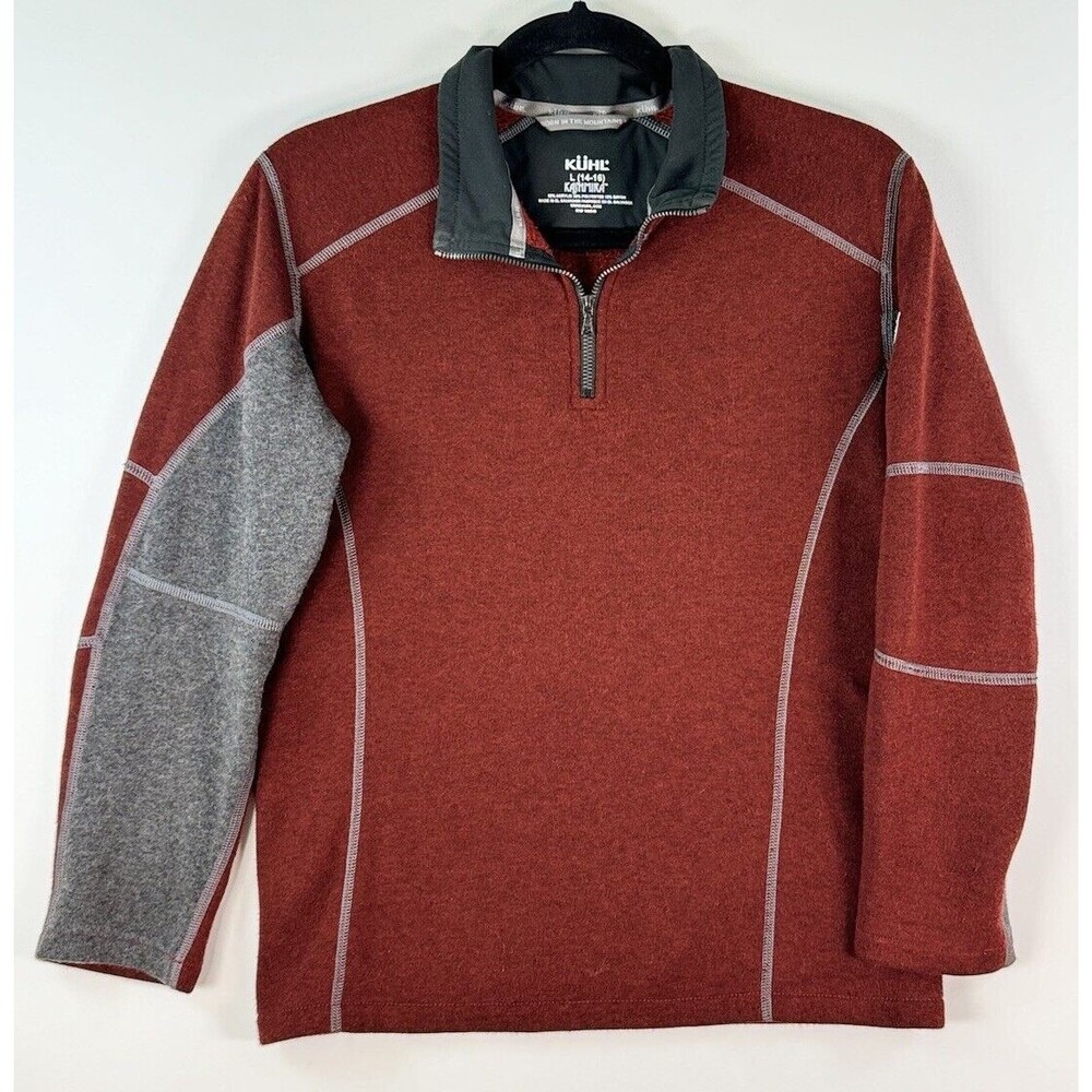 Kuhl Kashmira Mens Sweater Red Fleece 1/4 Zip Pullover Outdoor Hiking Size Large